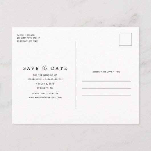 Carte Postale Faire-part Bleu marine Photo Mariage Enregistrer la date (Dos)