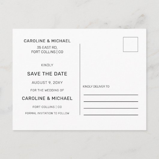 Carte Postale Faire-part Bleu marine simple photo enregistrer la date (Dos)