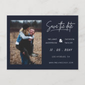 Carte Postale Faire-part Bleu marine simple photo enregistrer la date (Devant)