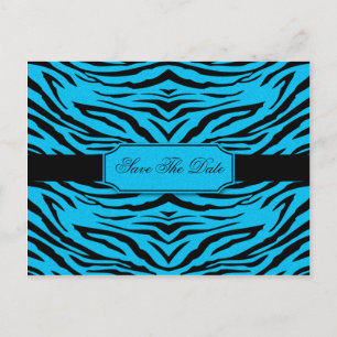 Carte Postale Faire-part Bleu noir Zèbre Enregistrer la date
