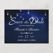 Carte Postale Faire-part Bleu Nuit Argent Mason Jar String Mariage (Devant)