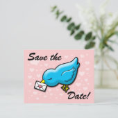 Carte Postale Faire-part Bleu oiseau enregistrer la date (Debout devant)