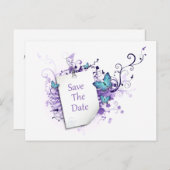 Carte Postale Faire-part Bleu Papillons Purple Fils Enregistrer La Date (Devant / Derrière)