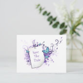 Carte Postale Faire-part Bleu Papillons Purple Fils Enregistrer La Date (Debout devant)