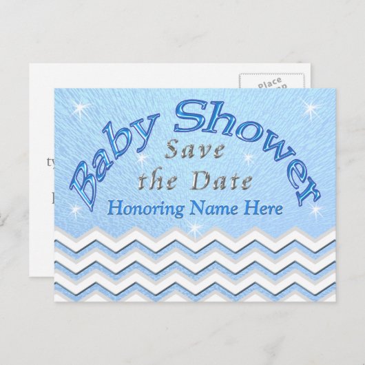 Carte Postale Faire-part Bleu Personnalisé Enregistrer la date Baby shower  (Devant / Derrière)