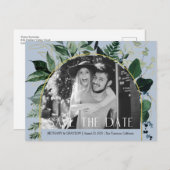 Carte Postale Faire-part Bleu poussiéreux, code QR photo botanique enregist (Devant / Derrière)