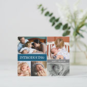 Carte Postale Faire-part Bleu Présentation personnalisée collage photo de b (Debout devant)