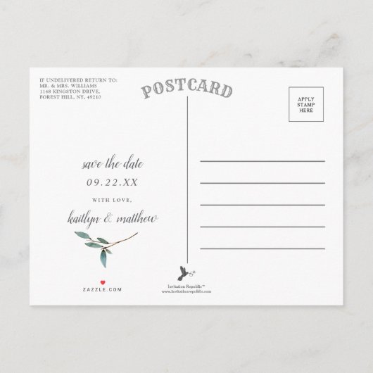 Carte Postale Faire-part Bliss Botanique Photo Mariage Enregistrer La Date (Dos)