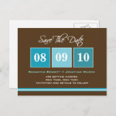 Carte Postale Faire-part Blocs de date - Turquoise (Devant / Derrière)