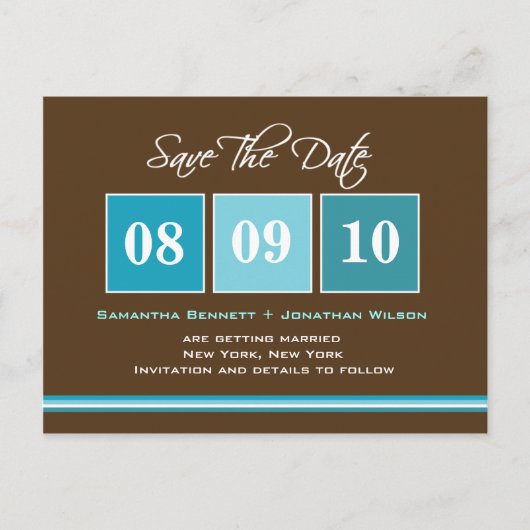 Carte Postale Faire-part Blocs de date - Turquoise (Devant)