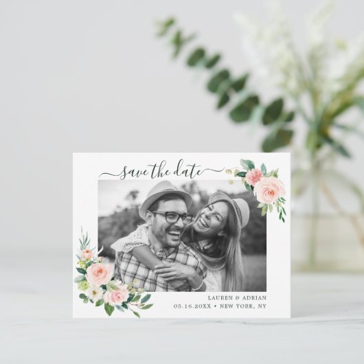 Carte Postale Faire-part Bloom rose Vierge Enregistrer la photo Date (Debout devant)