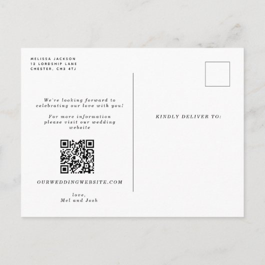 Carte Postale Faire-part Blossoms blancs chic sur Noir Mariage Enregistrer  (Dos)