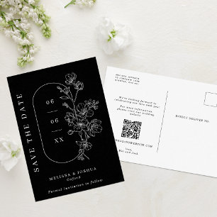 Carte Postale Faire-part Blossoms blancs chic sur Noir Mariage Enregistrer 