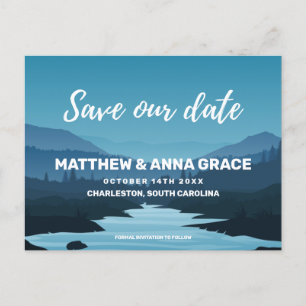 Carte Postale Faire-part Blue Adventure Travel Mountains Enregistrer la dat