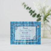 Carte Postale Faire-part Blue Antique Mariage Patiné en bois Enregistrer la (Debout devant)