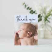 Carte Postale Faire-part Blue - Baby boy Photo merci Script Birth (Debout devant)