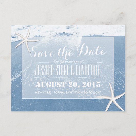 Carte Postale Faire-part Blue Beach & Starfish Enregistrer la date (Devant)