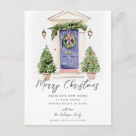 Carte Postale Faire-part Blue Door Rustic Christmas New Home Card (Devant)