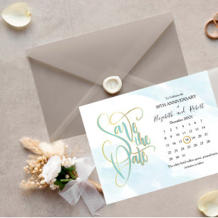 Carte Postale Faire-part Blue Gold 50th Anniversary Enregistrer la date