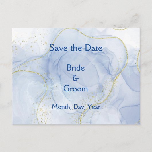 Carte Postale Faire-part Blue Gold Swirl Save the Date (Devant)