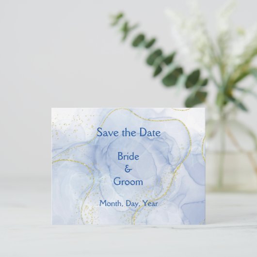 Carte Postale Faire-part Blue Gold Swirl Save the Date (Debout devant)