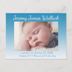 Carte Postale Faire-part Blue Gradient Baby Boy Annonces d'anniversaire