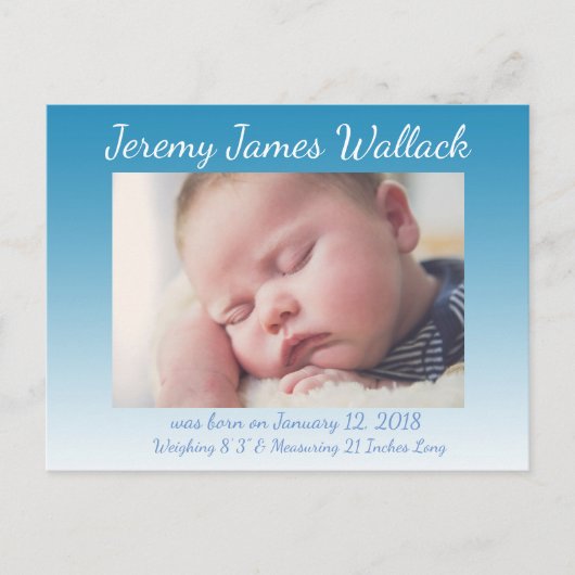Carte Postale Faire-part Blue Gradient Baby Boy Annonces d'anniversaire (Devant)
