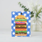 Carte Postale Faire-part Blue Hamburger Summer Cookout Barbecue BBQ Party (Debout devant)