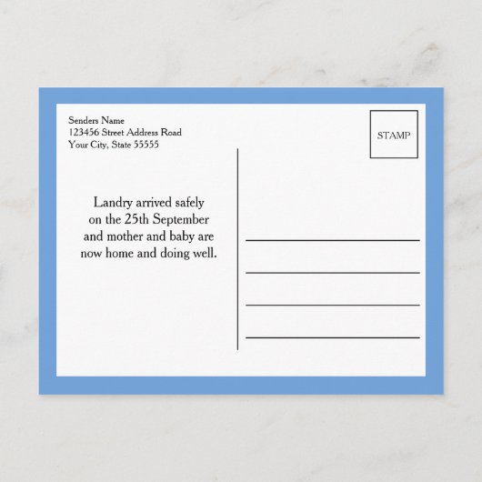 Carte Postale Faire-part Blue Hello World Photo Birth Stat (Dos)