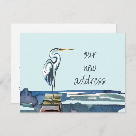 Carte Postale Faire-part Blue Heron Waterfront Modern Script Nouvelle adres (Devant / Derrière)