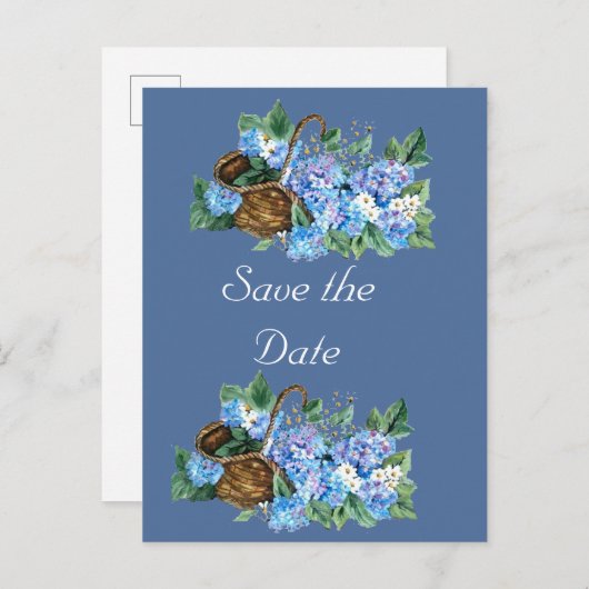 Carte Postale Faire-part BLUE HYDRANGEA enregistrer la date (Devant / Derrière)