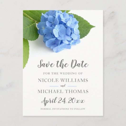 Carte Postale Faire-part Blue Hydrangea Floral Enregistrer la date (Devant)
