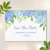 Carte Postale Faire-part Blue Hydrangea Floral Green Enregistrer la date