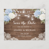 Carte Postale Faire-part Blue Hydrangea Wood String Lights Enregistrer la d (Devant)