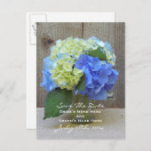 Carte Postale Faire-part Blue Hydrangeas Mason Jar Enregistrer La Date Cart (Devant / Derrière)