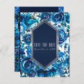 Carte Postale Faire-part Blue Indigo Floral Flowers Mariage Enregistrer la (Devant / Derrière)