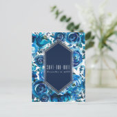 Carte Postale Faire-part Blue Indigo Floral Flowers Mariage Enregistrer la (Debout devant)