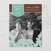 Carte Postale Faire-part Blue Leaf Swirl Damask 2 Enregistrer la date (Devant)