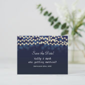 Carte Postale Faire-part Blue Night Sky String Lights Enregistrer Date Cart (Debout devant)