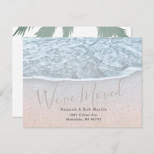 Carte Postale Faire-part Blue Ocean & Sandy Beach Shoreline Moving (Devant / Derrière)