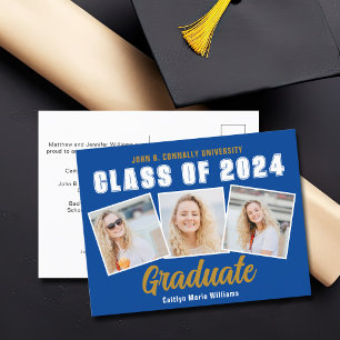 Carte Postale Faire-part Blue Senior Photo Collage Classe de 2025 Graduatio