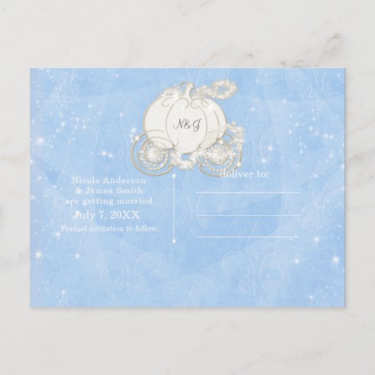 Carte Postale Faire-part Blue Sparkle Carriage Cendrillon Enregistrer la da (Dos)