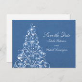 Carte Postale Faire-part Blue Sparkly Holiday Tree Enregistrer la date Cart (Devant / Derrière)