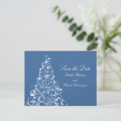 Carte Postale Faire-part Blue Sparkly Holiday Tree Enregistrer la date Cart (Debout devant)