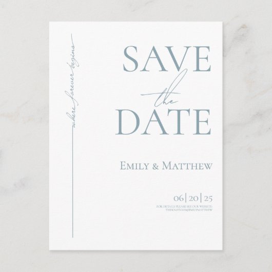 Carte Postale Faire-part Blue Where Forever Begins Save The Date (Devant)