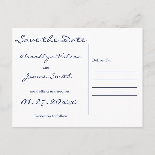 Carte Postale Faire-part Blue Winter Theme Wedding Enregistrer La Date Cart (Dos)