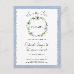 Carte Postale Faire-part Blue Wreath Elegance Wedding Enregistrer la date
