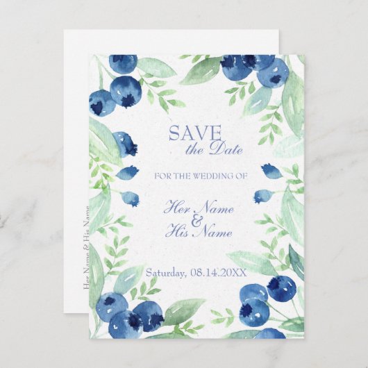Carte Postale Faire-part Blueberry Midsummer Mariage rustique SAUVER la dat (Devant / Derrière)