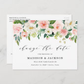 Carte Postale Faire-part Blush Floral Change La Date Mariage Postponton (Devant / Derrière)