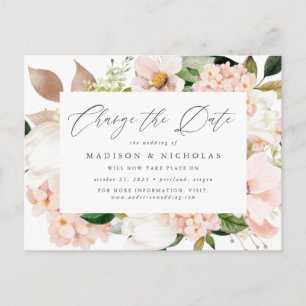 Carte Postale Faire-part Blush Floral de Printemps Changer la Date